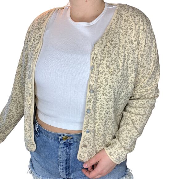 Vintage L.L. Bean Dainty Delicate Floral Garden Button Cardigan Long Sleeve XL - Picture 2 of 9